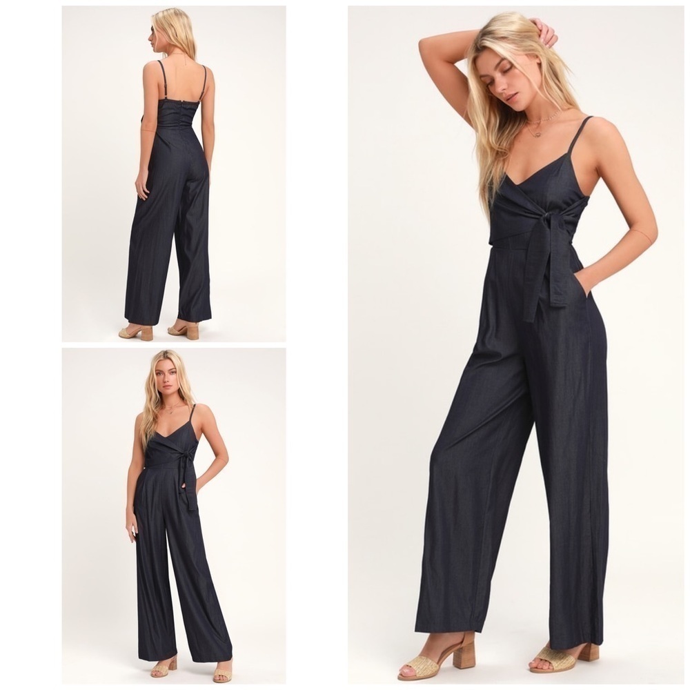 NWT Lulu’s Tallulah Chambray Wide-Leg Jumpsuit XS​​​​​​​